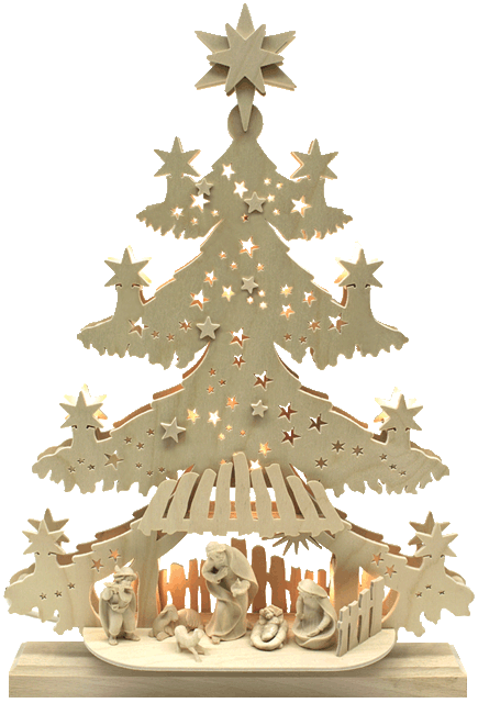 Creche de Noel électrique en bois et rois mages