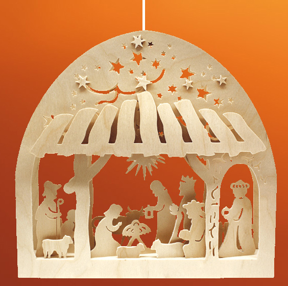 Creche de noel en bois electrique à suspendre