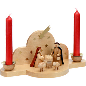 Crèche de Noel en bois avec bougies rouges